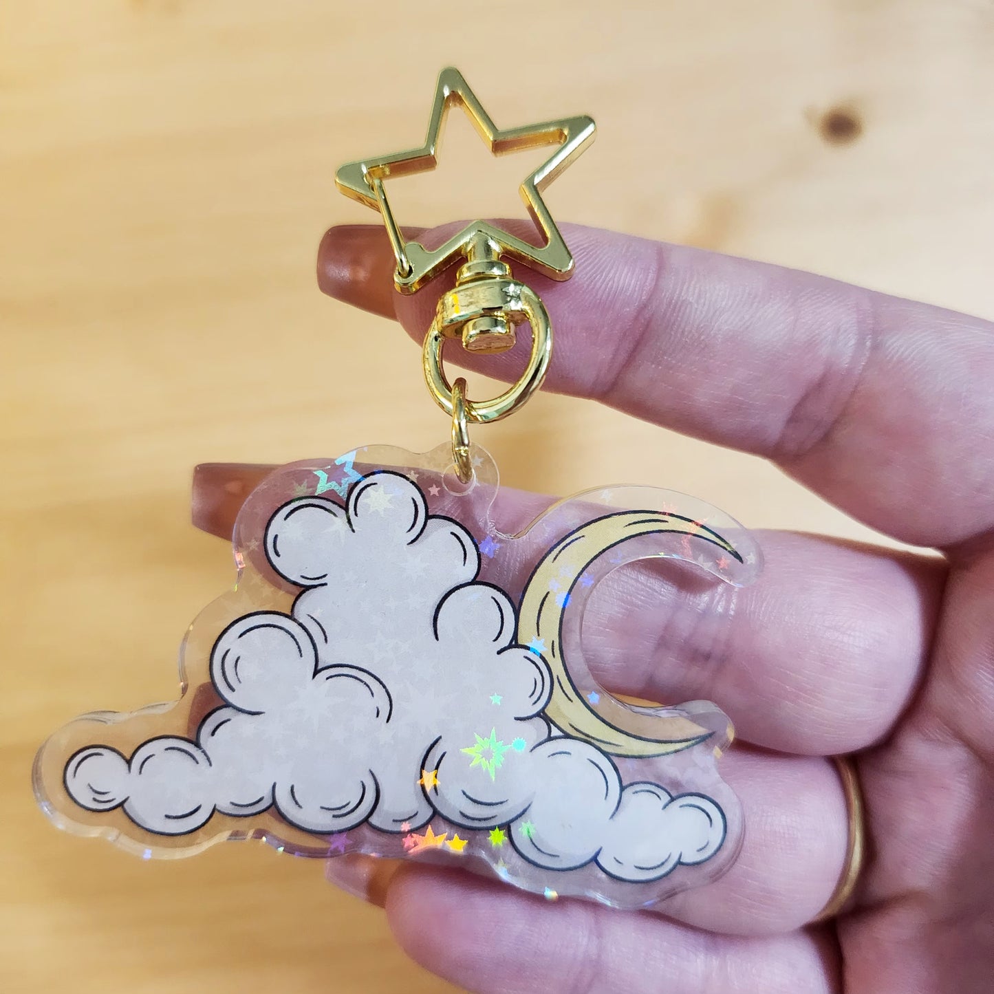 Cloudy Moon Celestial Holographic Keychain