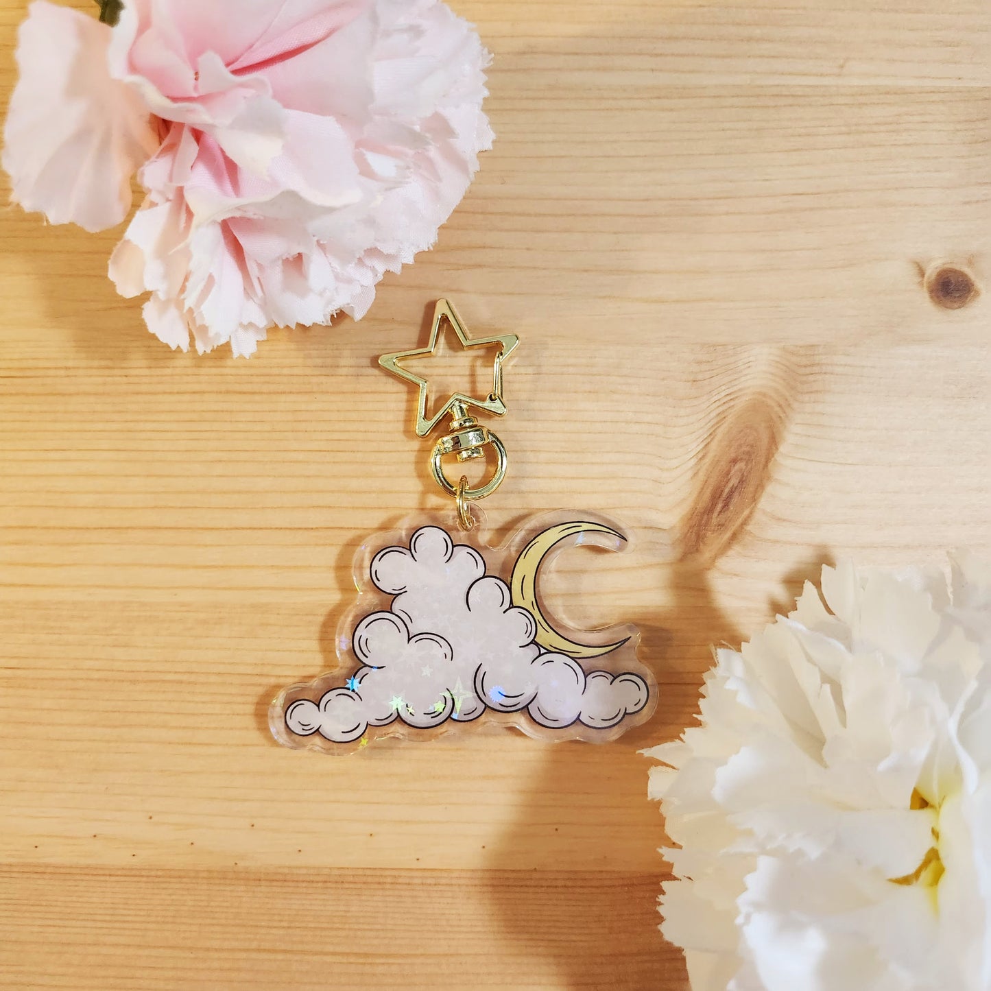Cloudy Moon Celestial Holographic Keychain