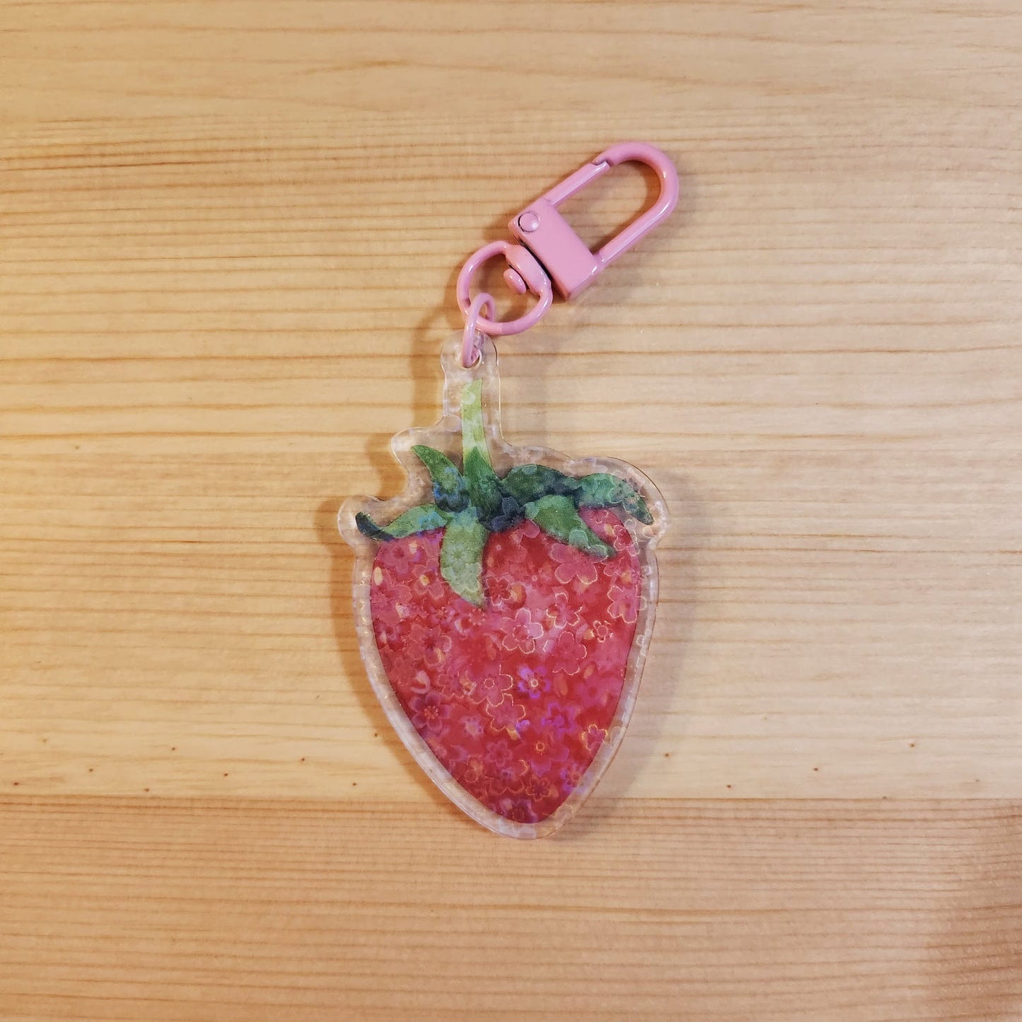 Hand Painted Gouache Strawberry Holographic Keychain