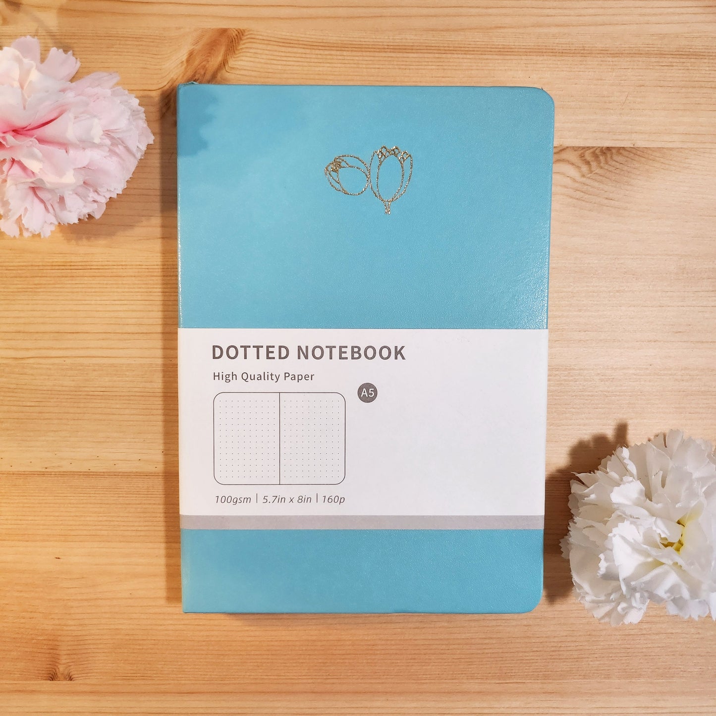 Cyan Tulips - Faux Leather Hardcover A5 Dotted Notebook