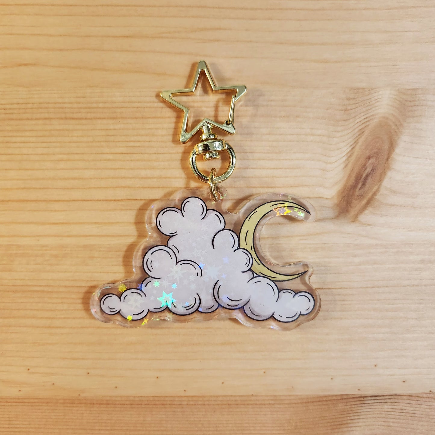 Cloudy Moon Celestial Holographic Keychain