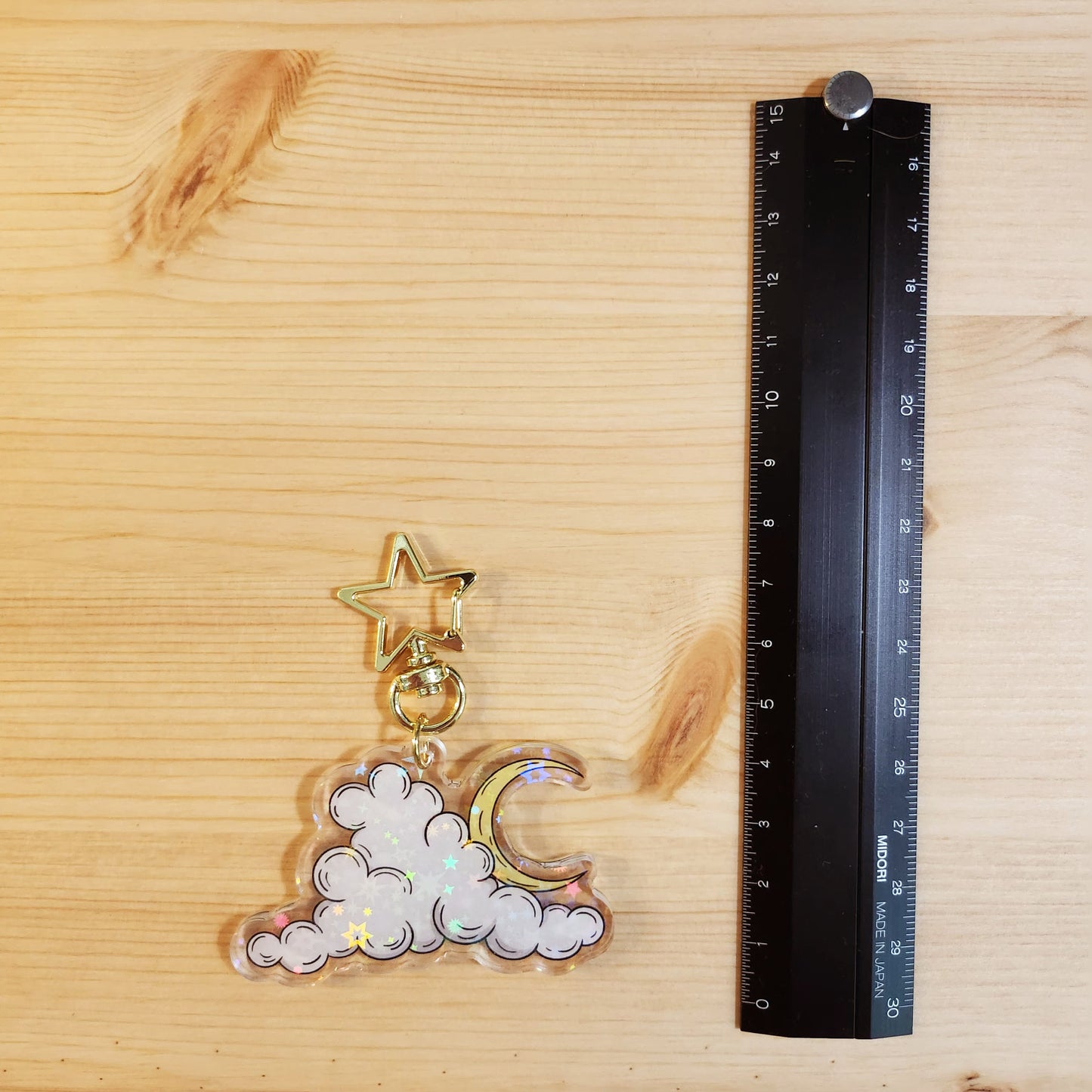 Cloudy Moon Celestial Holographic Keychain