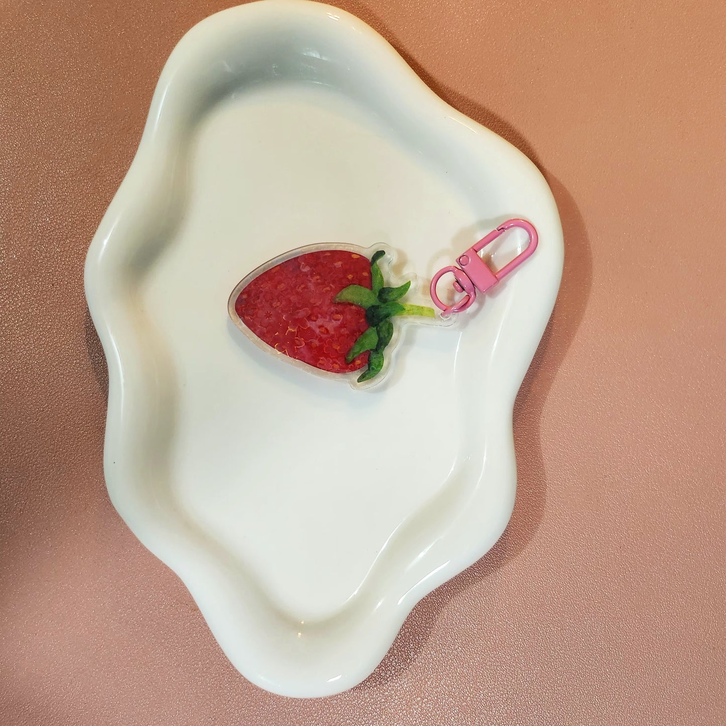 Hand Painted Gouache Strawberry Holographic Keychain