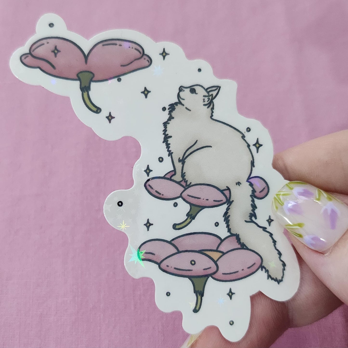 Magical Kitty Cat - Hand Drawn Holographic Glossy Vinyl Sticker