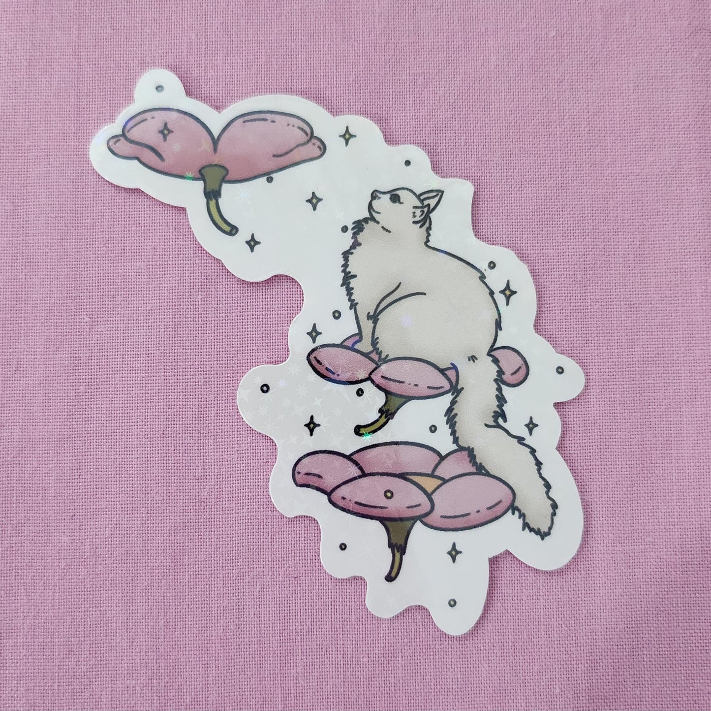 Magical Kitty Cat - Hand Drawn Holographic Glossy Vinyl Sticker