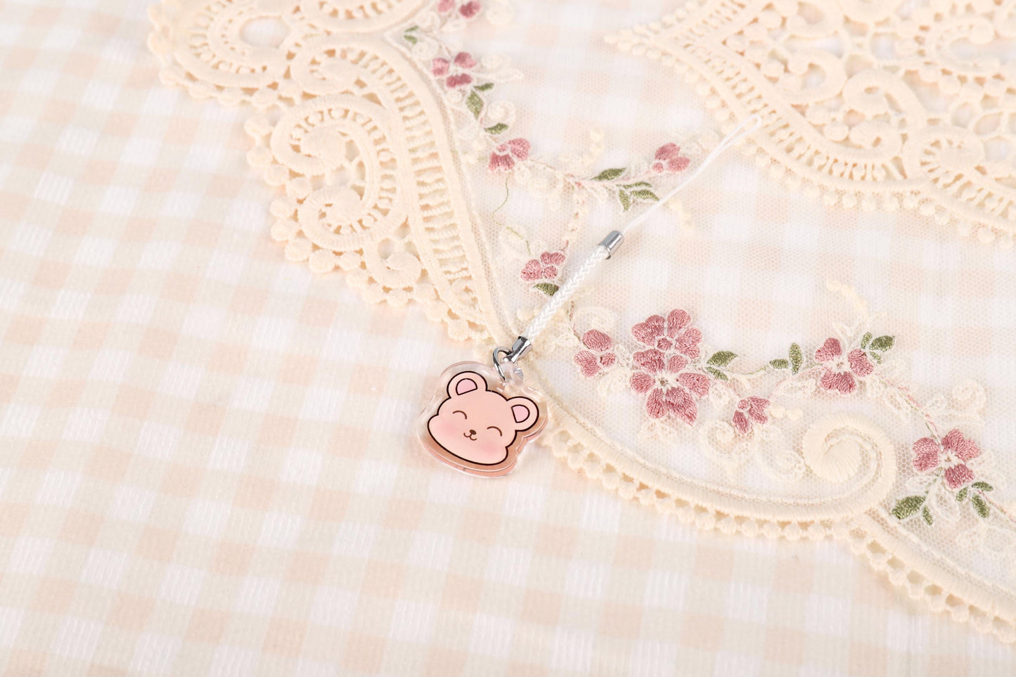 Brown Cartoon Marshmallow Bear Phone Charm Mini Keychain