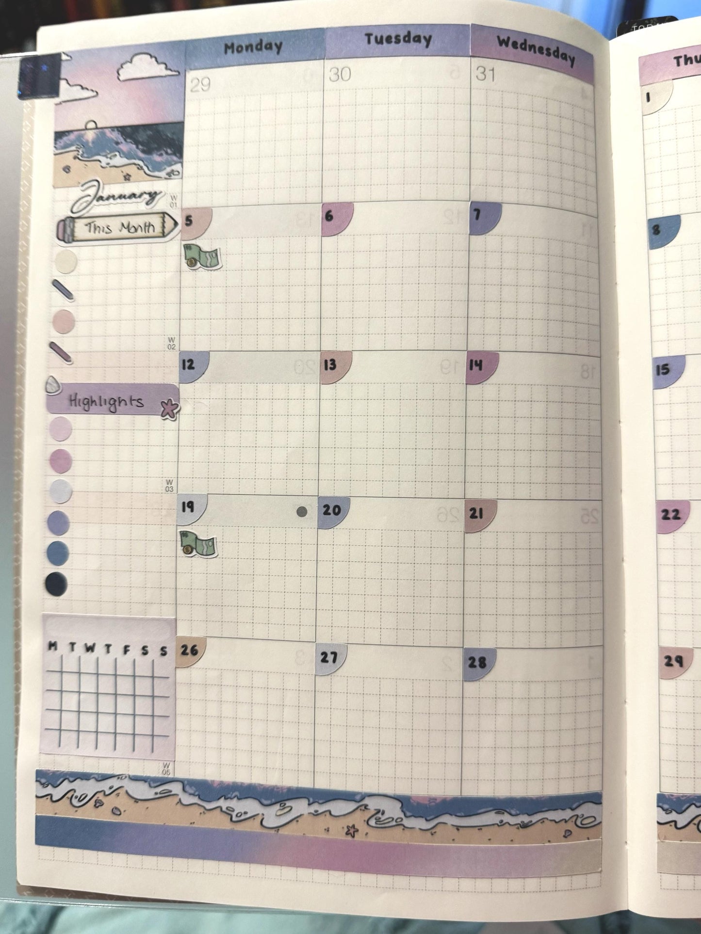 Relaxing Beach Sunset - January Hobonichi Cousin Monthly Kit Planner Sticker Kit