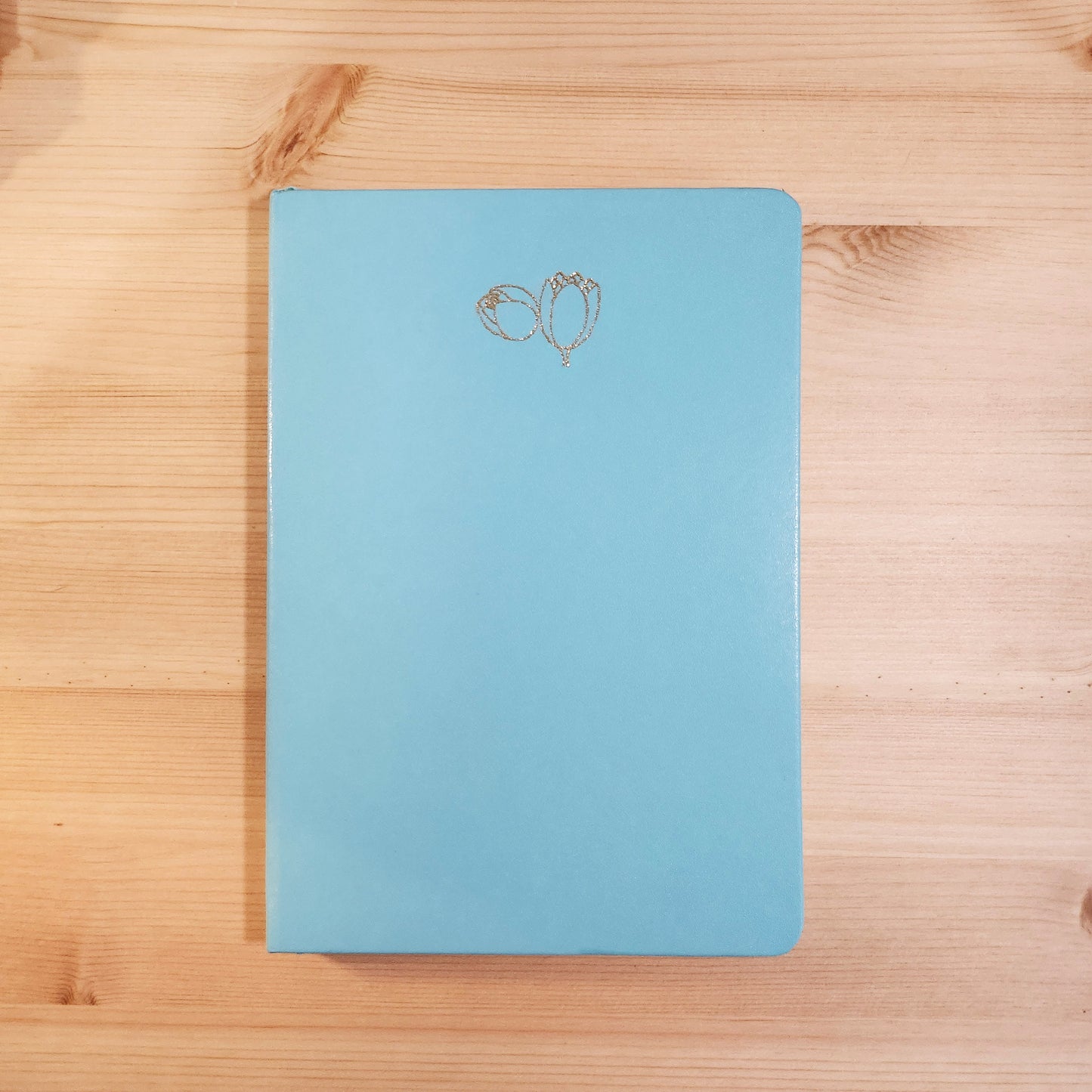 Cyan Tulips - Faux Leather Hardcover A5 Dotted Notebook