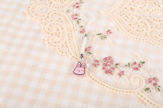 Pink Cartoon Marshmallow Bunny Phone Charm Mini Keychain