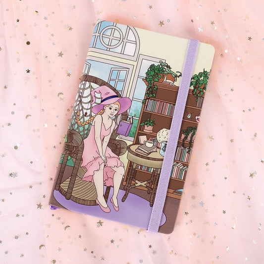 Cottagecore Greenhouse Witch - Faux Leather Hardcover A5 Dot Grid Notebook