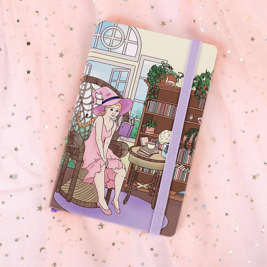 Cottagecore Greenhouse Witch - Faux Leather Hardcover A5 lined Notebook