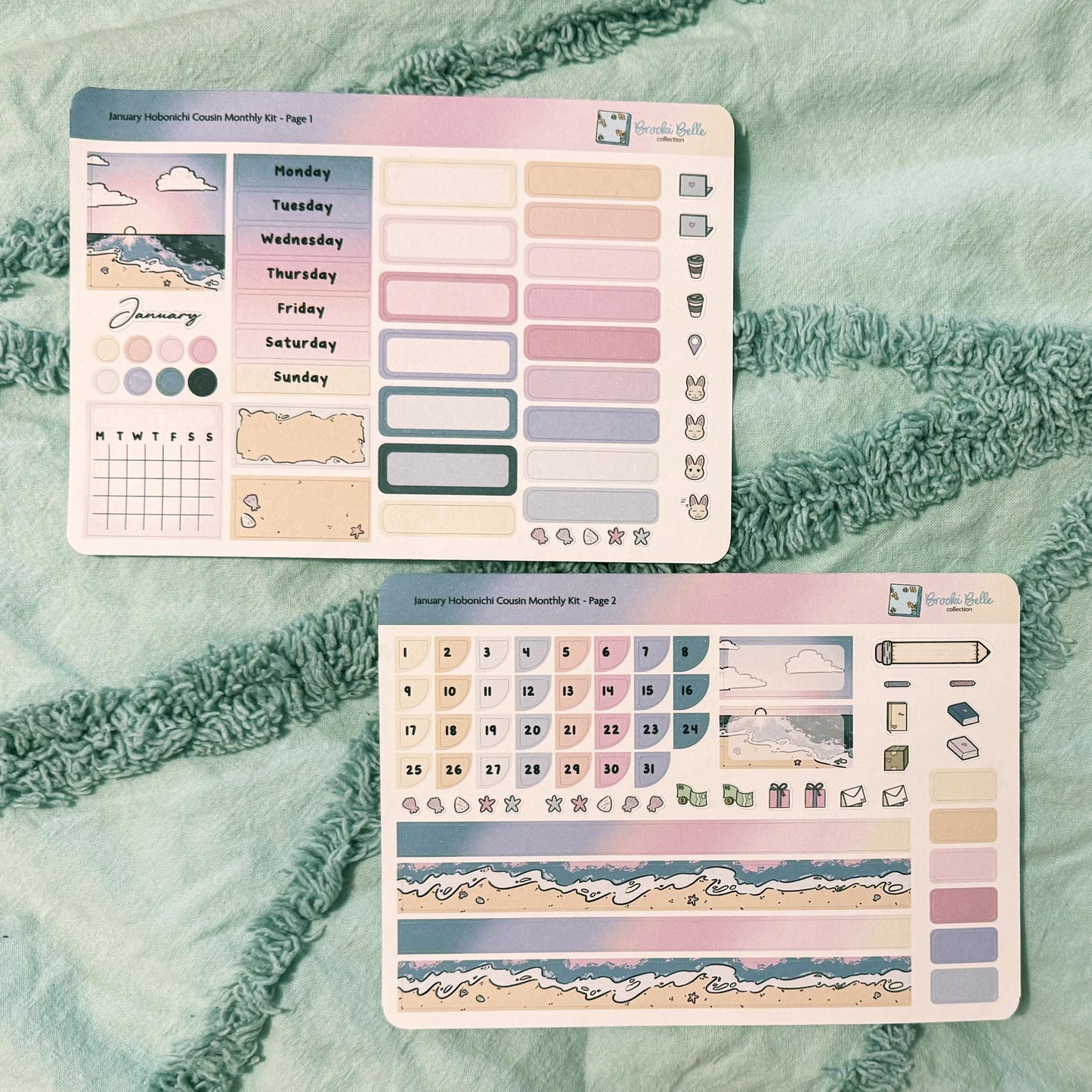 Relaxing Beach Sunset - January Hobonichi Cousin Monthly Kit Planner Sticker Kit