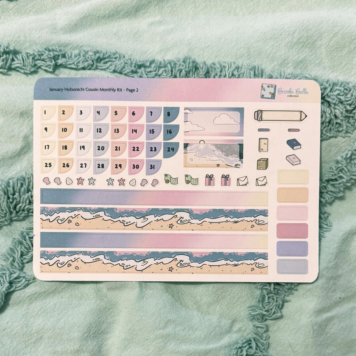 Relaxing Beach Sunset - January Hobonichi Cousin Monthly Kit Planner Sticker Kit
