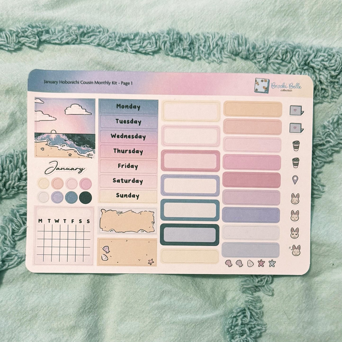 Relaxing Beach Sunset - January Hobonichi Cousin Monthly Kit Planner Sticker Kit